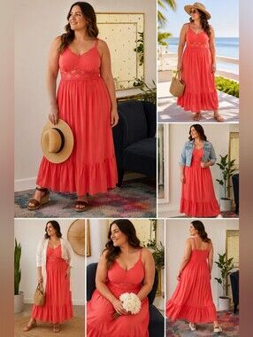 Torrid Coral Lace Detail Maxi Dress